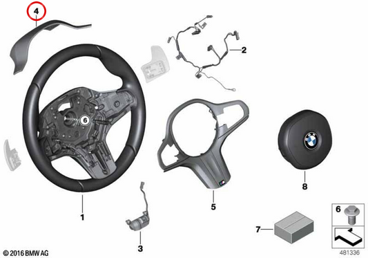 Cubierta superior del volante OEM 32307856289 para BMW G30, G31, G38, G32, G11, G12, G14, G15, G16, G01, G08, G02, G05, G18, G06, G07. Original BMW.