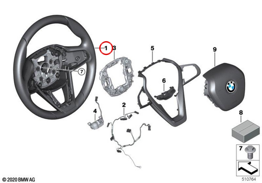 Volante esportivo de couro OEM 32307944543 para BMW G05, G06, G07. BMW genuíno.
