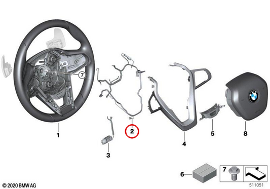 Câble de connexion pour le volant OEM 32307950704 pour BMW F40, F44, G20, G21, G29. BMW d'origine