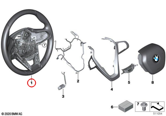 Volante sportivo in pelle OEM 32307950717 per BMW G20, G21, G22, G23, G26. BMW originale.