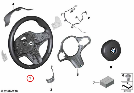 Roueur de direction en cuir M Sport OEM 32308008184 pour BMW G30, G31, G38, G32, G11, G12, G14, G15, G16, G05, G18, G06, G07. BMW d'origine.