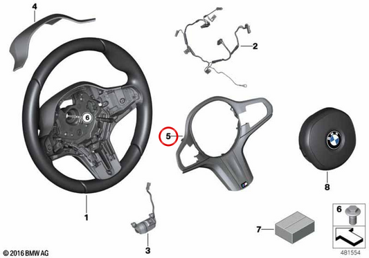 OEM 32308094049 Moulage décoratif volant pour BMW G30, G31, G32, G11, G12, G14, G15, G16, G01, G08, G02, G05, G06, G07. BMW d'origine.