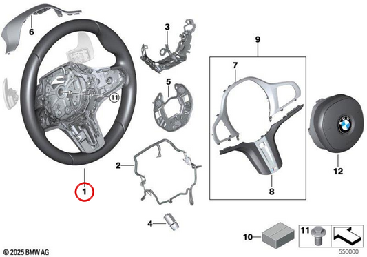 OEM -Leder -Leder -Lenkung 32308746690 für BMW F40, F44, G20, G21, G29. Original BMW.