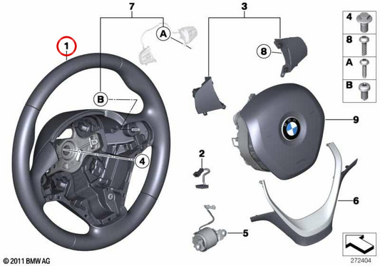 Volante deportivo de cuero OEM 32309864179 para BMW F20, F21, F22, F23, F30, F31, F32, F33, F34, F36. Original BMW.
