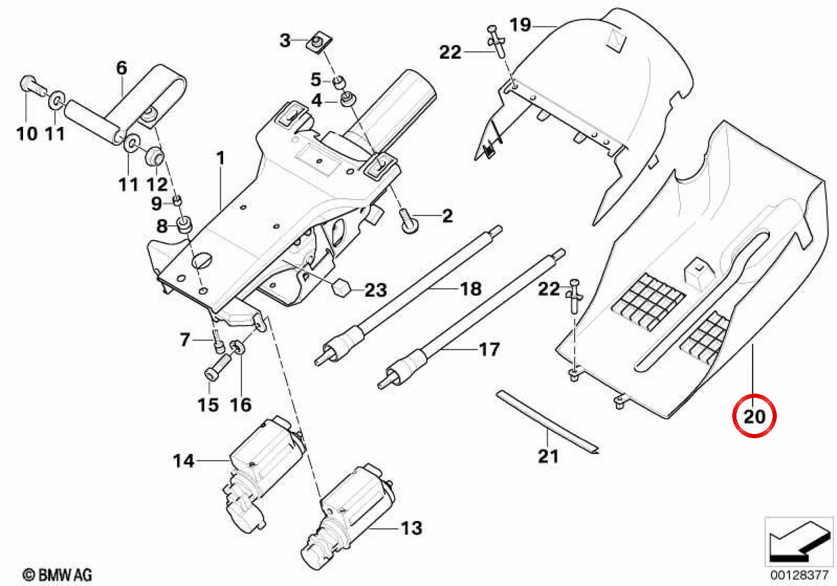 Lower address column OEM 32311093017 for BMW E39, E38. Original BMW.