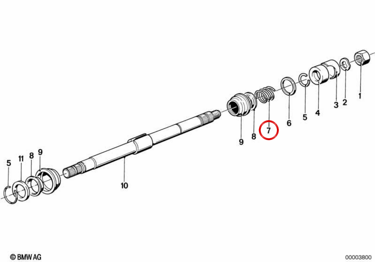 Gestione OEM Spring 32311101017 per BMW E21, E30, E12, E28, E34, E24, E23, E32, Z1. BMW originale.