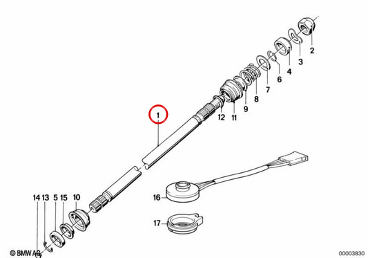 Eje superior de la columna de dirección OEM 32311158120 para BMW E28, E34, E24, E32, Z1. Original BMW.