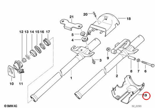 Tampa inferior da coluna de direção OEM 32311161844 para BMW E36. BMW genuíno.