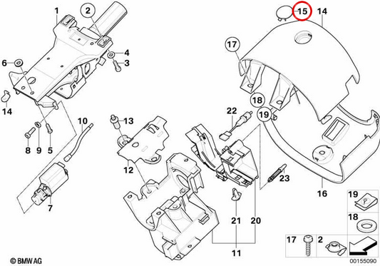 Tampa de acabamento da coluna de direção OEM 32316750986 para BMW E52. BMW genuíno.