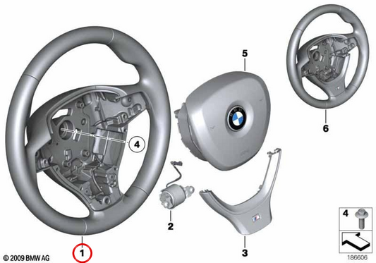 Volante de couro multifuncional M Sport com airbag OEM 32337842807 para BMW F07, F10, F11, F12, F13, F01, F02, F04. BMW genuíno.