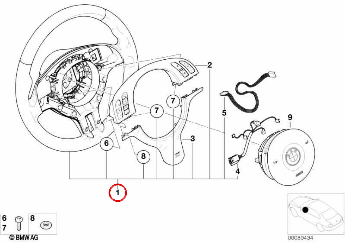 Sports steering wheel with black leather and multifunction airbag 32342282020 for BMW E46, E39 with manual change. Original BMW.