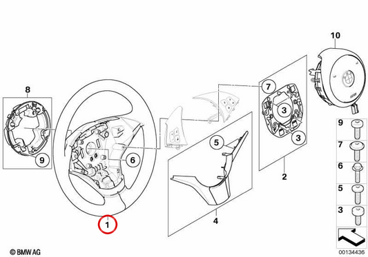 Avvertenza di sterzo e corsia del volante sportivo in pelle Leva 32346774124 per BMW E60, E61, E63, E64. BMW originale.