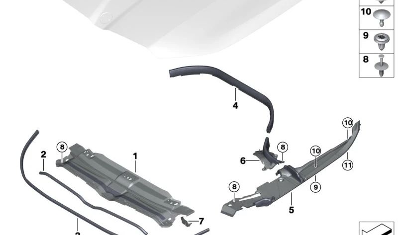 Clipe inferior para BMW 5 F90 Series, G30, G31, G38, G60; 6 séries G32; 7 G11 Series, G12; Série 8 F91, G14, G16 (OEM 07147469317). BMW original