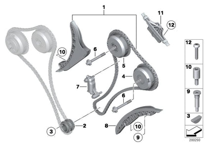 Cadena de distribución con guía tensora OEM 11318661670 para BMW F01, F02, G12 {760i, 760Li, M760Li xDrive} Motor N74. Original BMW.