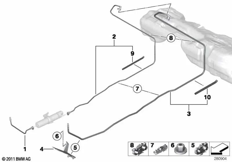 Fuel return line for BMW 3 Series F34, F34N (OEM 16117277713). Original BMW