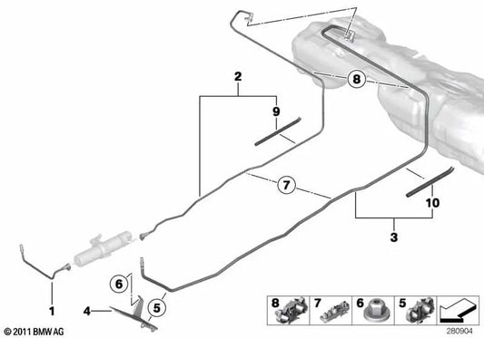 Fuel return line for BMW 3 Series F34, F34N (OEM 16117277713). Original BMW