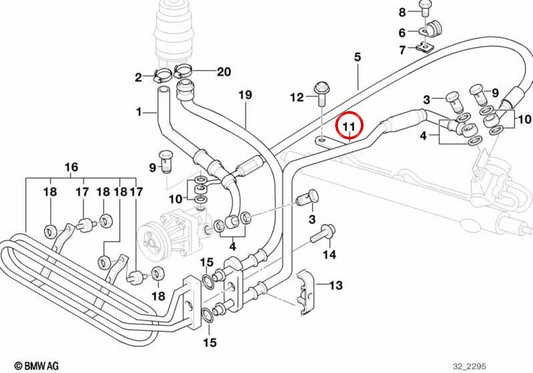 Tubo di ritorno di gestione assistito 32411091746 per BMW E36. BMW originale.