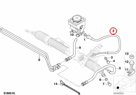 Tubo de pressão da direção hidráulica OEM 32411095157 para BMW E46 318d e 320d (todos os modelos compatíveis). BMW genuíno.