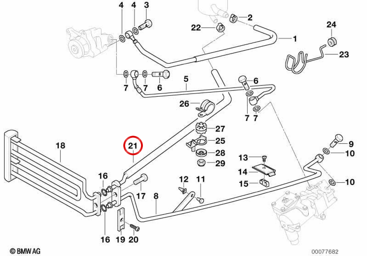 OEM 32411095916 assisted direction return pipe for BMW E38. Original BMW.