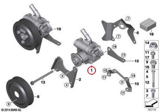 Bomba tandem de direção hidráulica OEM 32411096466 para BMW E38. BMW genuíno.
