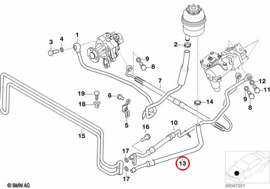 Tubo di ritorno del refrigerante OEM 32411097319 per BMW E38. BMW originale.
