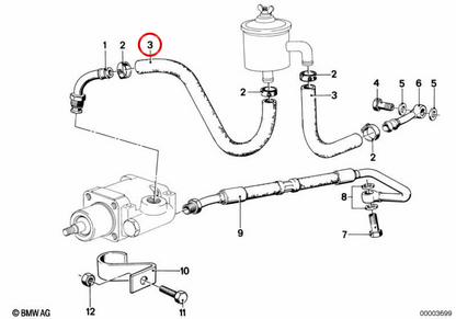 Assisted Management Hose 32411131545 for BMW E21, E30, E36, E12, E28, E39, E24, E23. Original BMW.