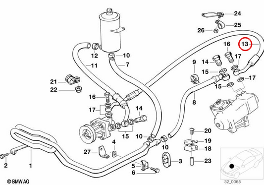 Assisted Management Pressure Tube 32411136996 for BMW E34. Original BMW.
