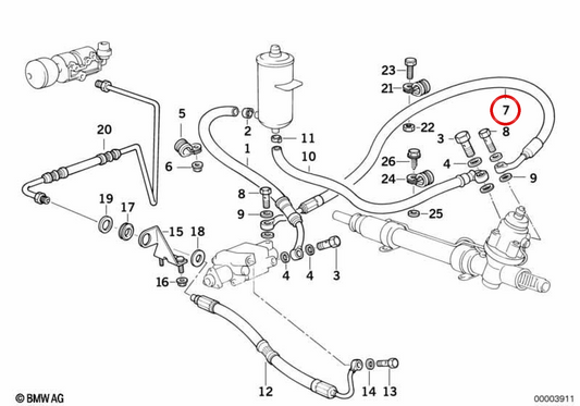 Tubo de presión dirección asistida OEM 32411139823 para BMW E34. Original BMW.
