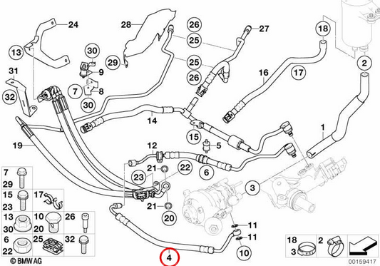 Mangueira de expansão de direção hidráulica OEM 32416762627 para BMW E65, E66. BMW genuíno.