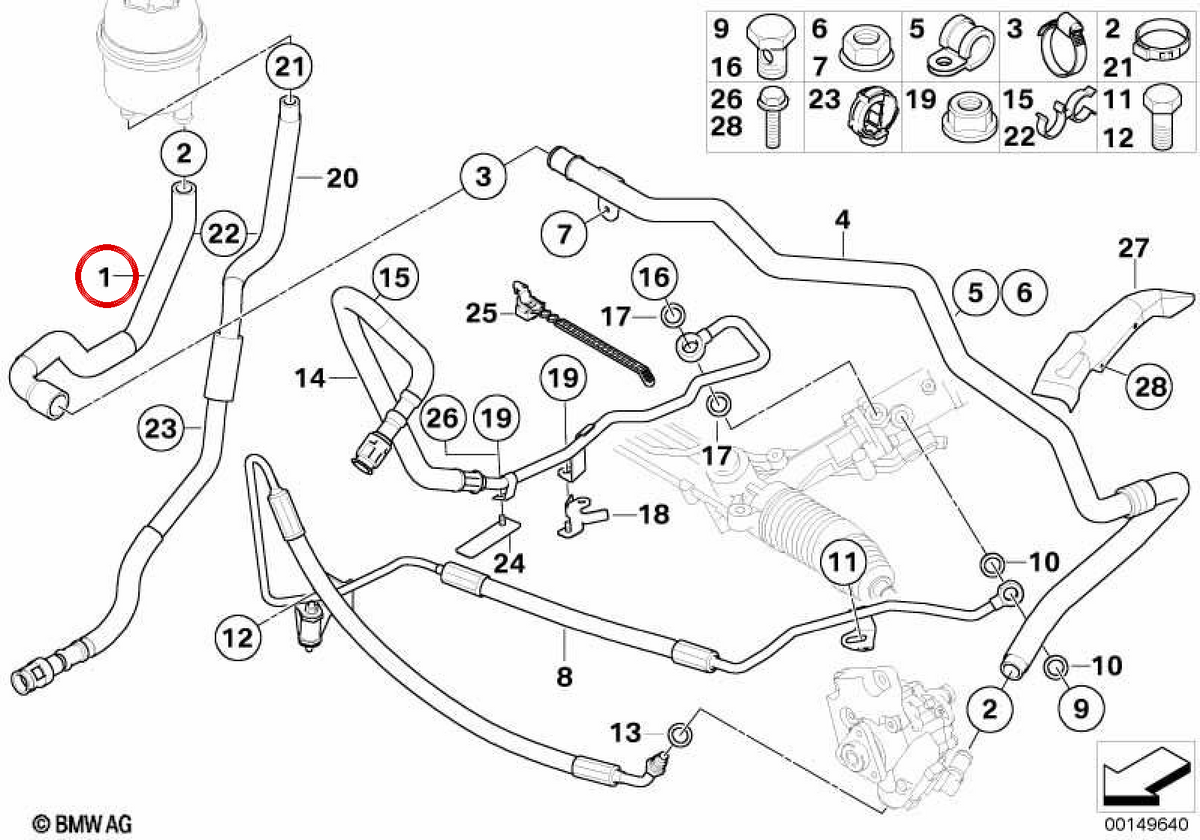 Aspiration pipe assisted direction OEM 32416763564 for BMW E60, E61, E63, E64. Original BMW.