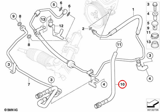 Tubo de retorno del radiador OEM 32416765680 para BMW E60, E61. Original BMW.