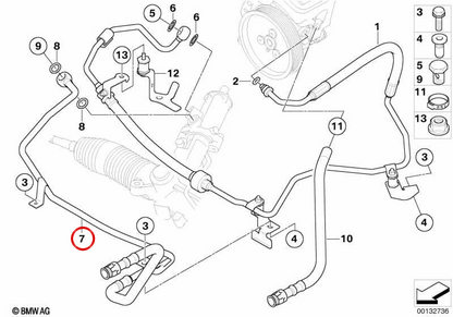 Assisted direction return pipe 32416766686 for BMW E60, E61, E63, E64. Original BMW.