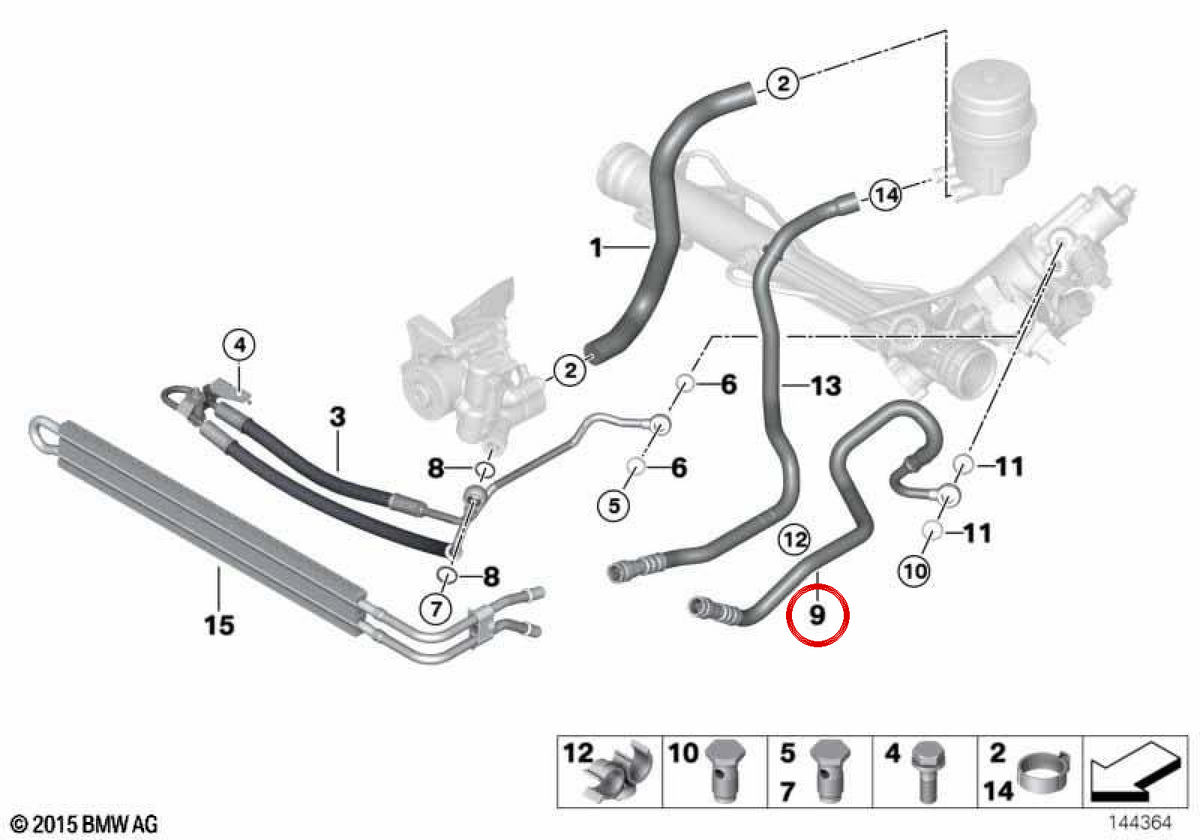 RETOUR TUBE Adresse active OEM 32416774304 pour BMW E81, E82, E87, E88, E90, E91, E92, E93. BMW d'origine.
