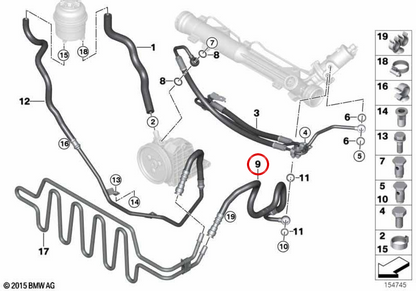 OEM 32416776342 steering return pipe for BMW E93. Original BMW.