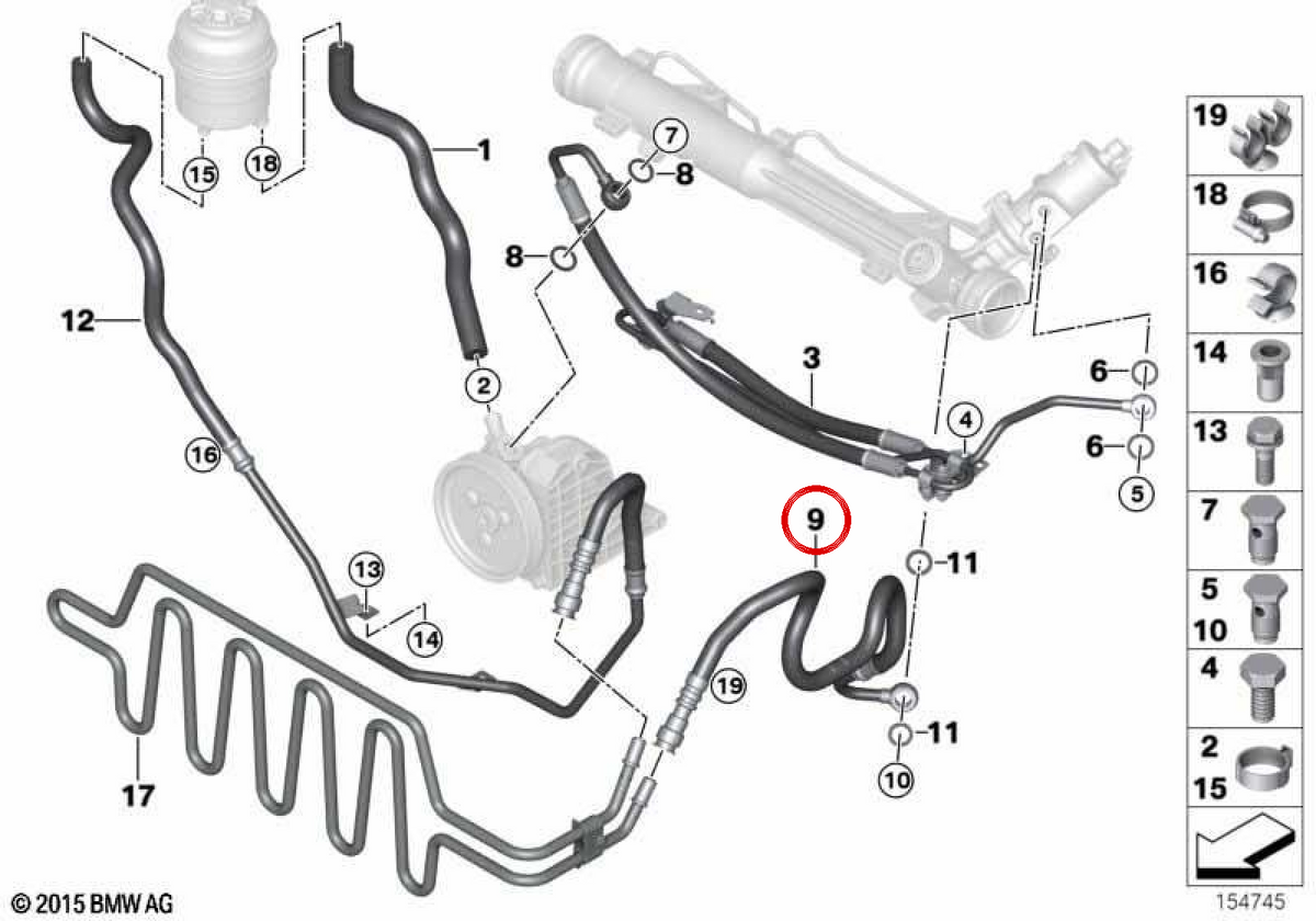 Assisted Management Return Tube 32416778446 für BMW E90, E91, E92, E93. Original BMW.