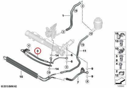 Tubo de expansão OEM 32416784331 para BMW E81, E82, E87, E88, E90, E91, E92, E93. BMW genuíno.