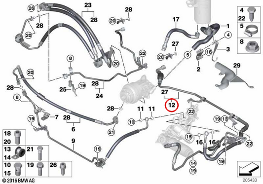 OEM 32416784710 Tubo di direzione assistita per BMW E70, E71, F15, F16. BMW originale.