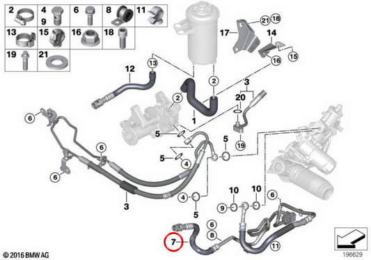 OEM active direction return hose 32416785276 for BMW E70, E71. Original BMW.