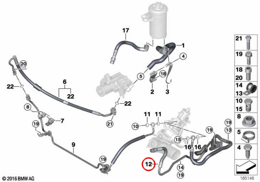 Tubería de retorno de dirección asistida OEM 32416790809 para BMW E70, E71, F15, F16. Original BMW.