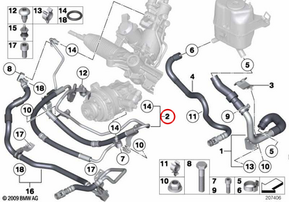 Expansion tube Assisted direction OEM 32416793424 For BMW E81, E82, E87, E88, E90, E91, E92, E93. Original BMW.