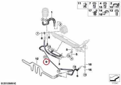 OEM 32416796327 cooling return tube for BMW E82, E88, E90, E92, E93. Original BMW.