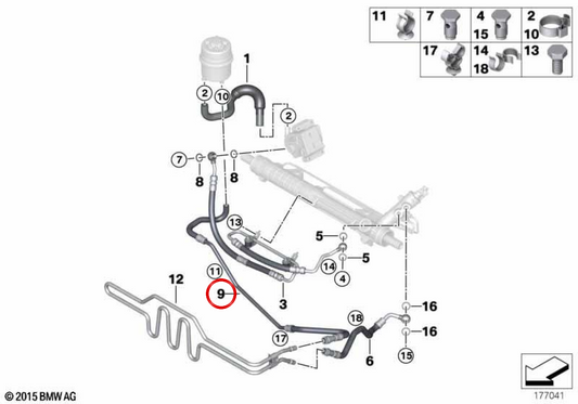 Tubo de retorno de refrigerante OEM 32416796327 para BMW E82, E88, E90, E92, E93. Original BMW.