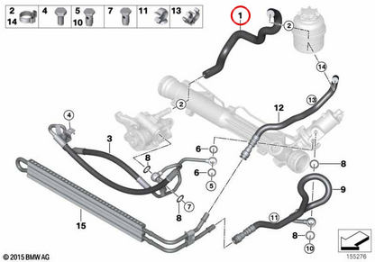 OEM 32416850587 Direction assistée Pipe aspirant pour BMW E82, E88, E90, E91, E92, E93, E84. BMW d'origine.