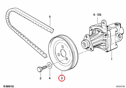 Polea de la bomba de dirección asistida OEM 32421716550 para BMW E34. Original BMW.