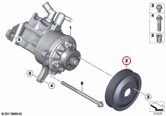 Polia da bomba de direção OEM 32428519100 para BMW F10, F11, F01, F02, E70, F15, E71, F16. BMW genuíno.