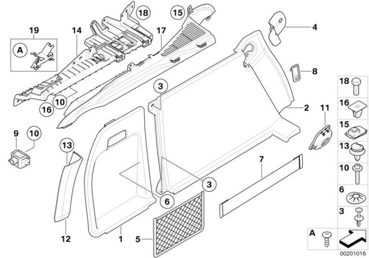 Revestimiento compartimento equipajes izquierdo OEM 51477253911 para BMW X6 E71, X6 E72 Hybrid. Original BMW.
