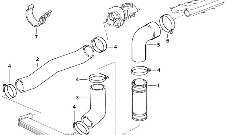 Manguera de presión de turbo OEM 11612245369 para BMW E36 325tds y BMW E34 525tds. Compatible con motores diésel M51. Original BMW.