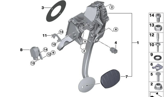 Cubierta de pedal OEM 35206860692 para BMW F40, F44, F45, F46, F48, F39. Ideal para reemplazar la goma del pedal desgastada. Original BMW.