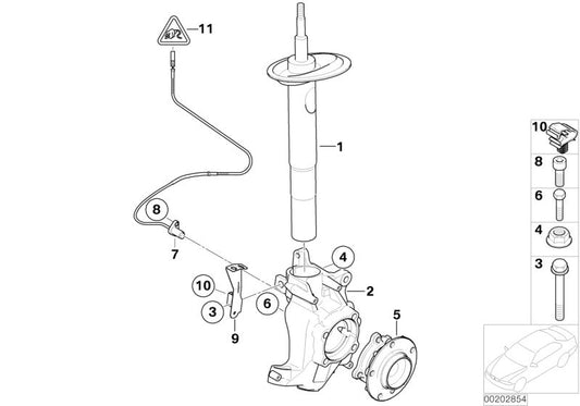 Amortiguador delantero derecho OEM 31316786532 para BMW E65, E66. Recambio original BMW.