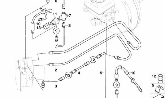 Tubo de freno OEM 34326762388 para BMW E60, E61, E63, E64. Compatible con sistemas de frenos delanteros (S541A). Original BMW.